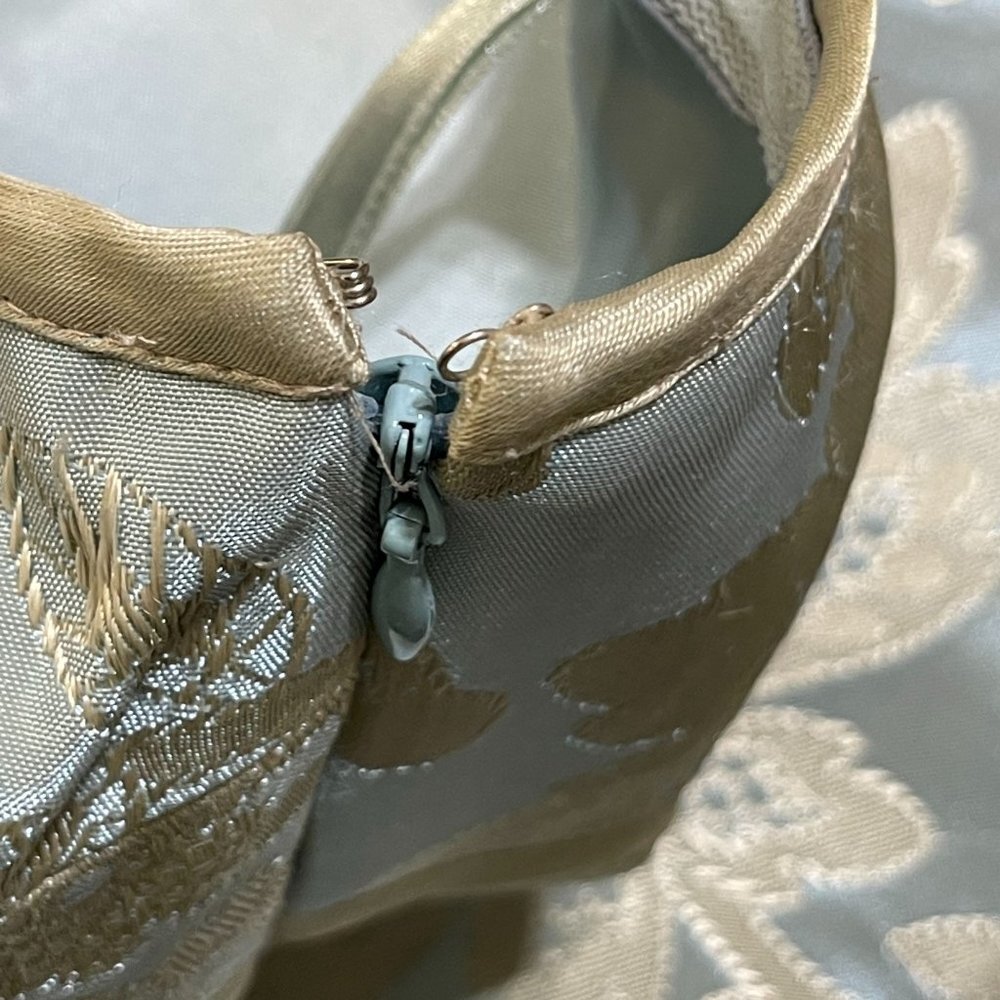 Harold's Strapless Party Dress Bridesmaid Brocade Blue Taupe Size 2 - Picture 7 of 8